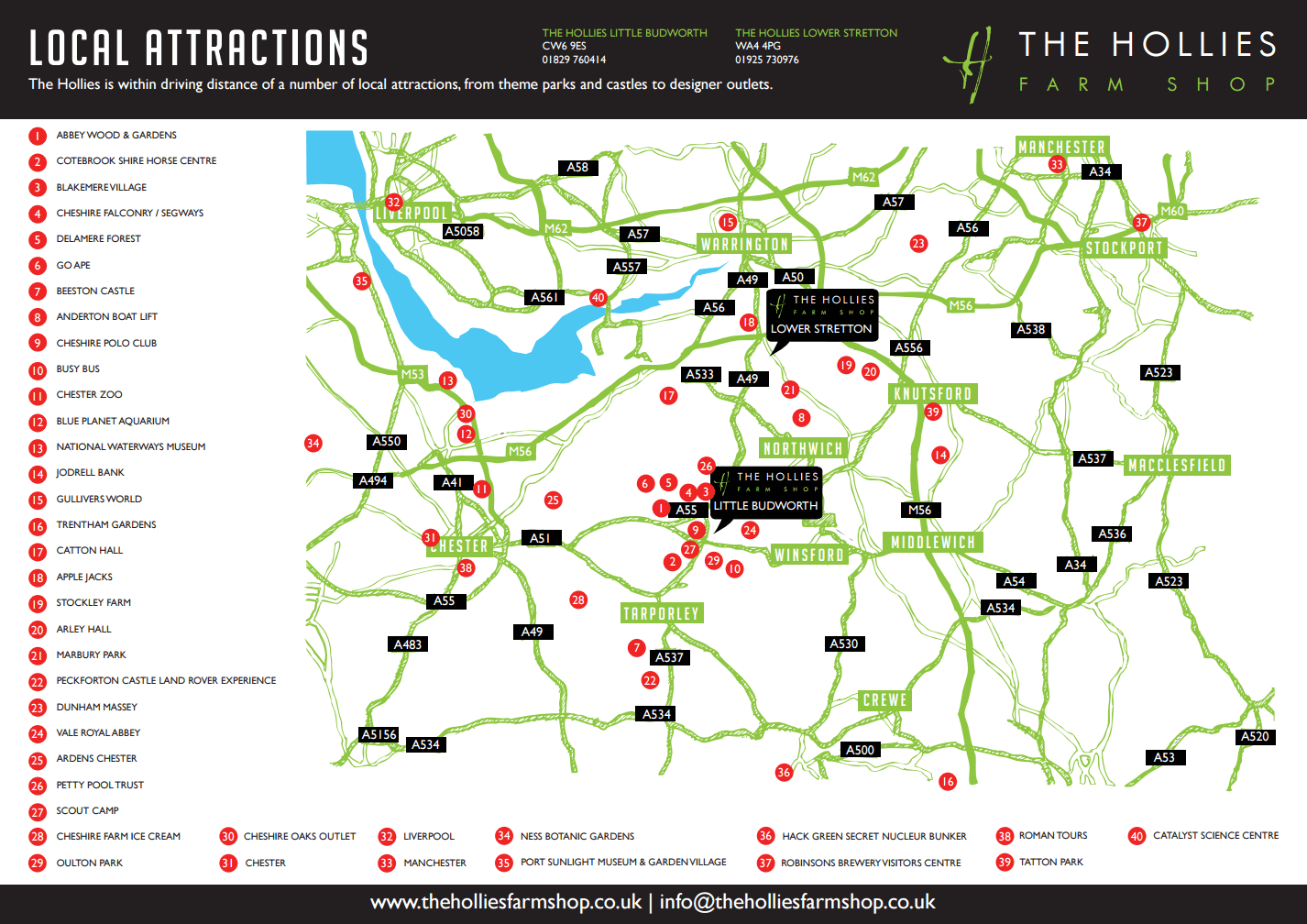 Map Of Cheshire Oaks Local Attractions In And Around Cheshire - The Hollies Farm Shop