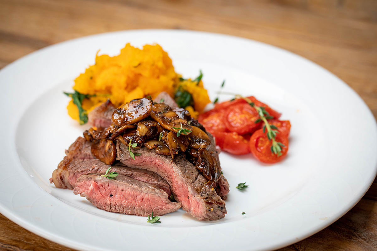 Rump steak with balsamic glaze & squash mash - The Hollies Farm Shop
